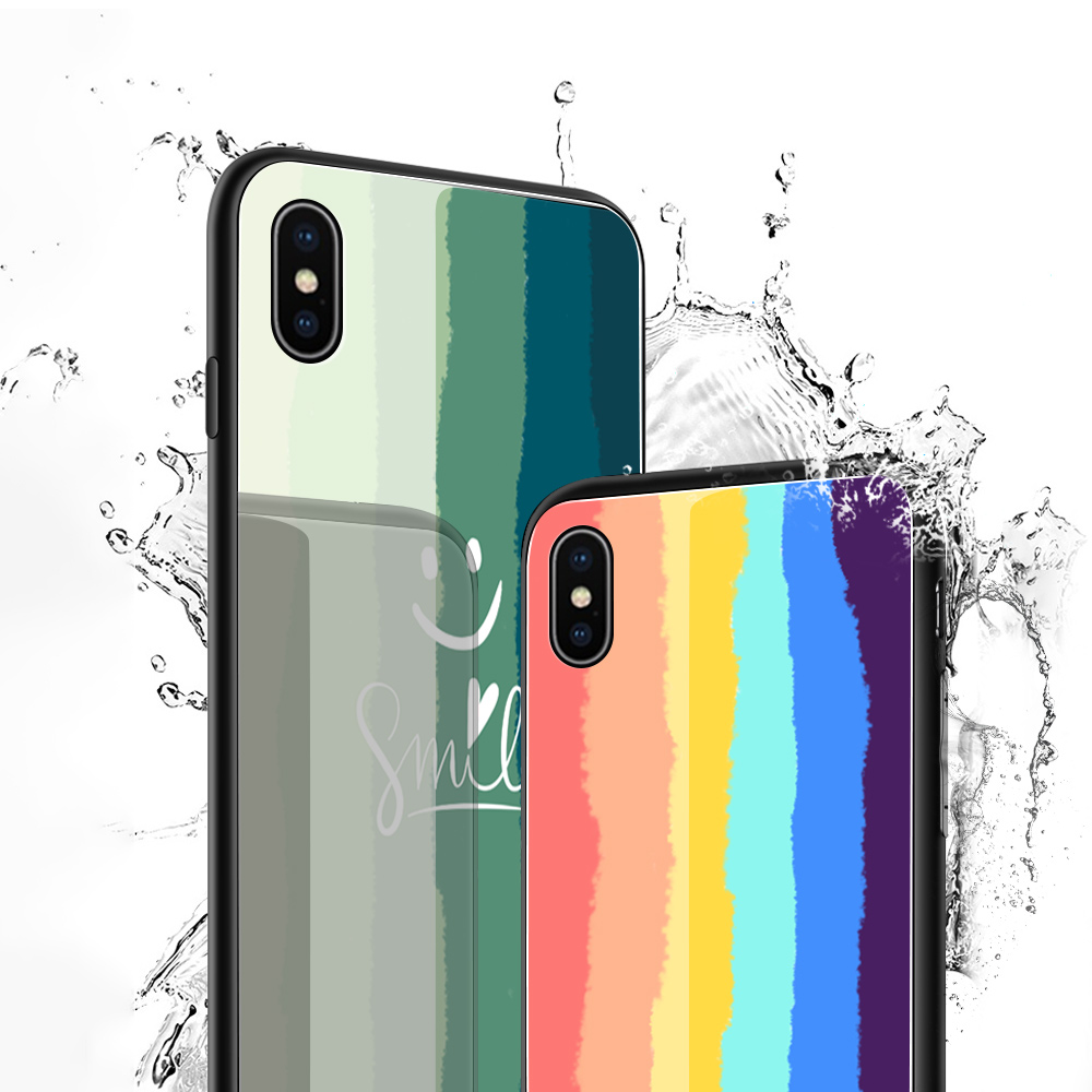 Jizetin for iPhone 5S SE Glass Back Cover Luxury Rainbow For