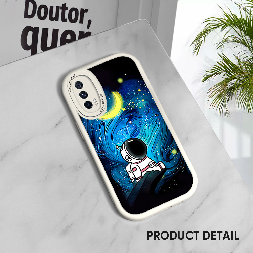 Hontinga for Vivo S1 Pro Back Cover PU Leather Moon Astronaut Case