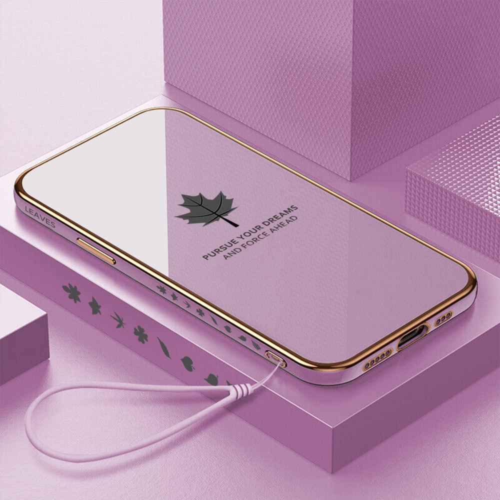 Hontinga for Realme C51 C53 Narzo N53 Note 50 Back Cover Free Strap Luxury 6D Plating Maple Leaf Side Pattern Case Soft Silicone Square Mobile Cover. 