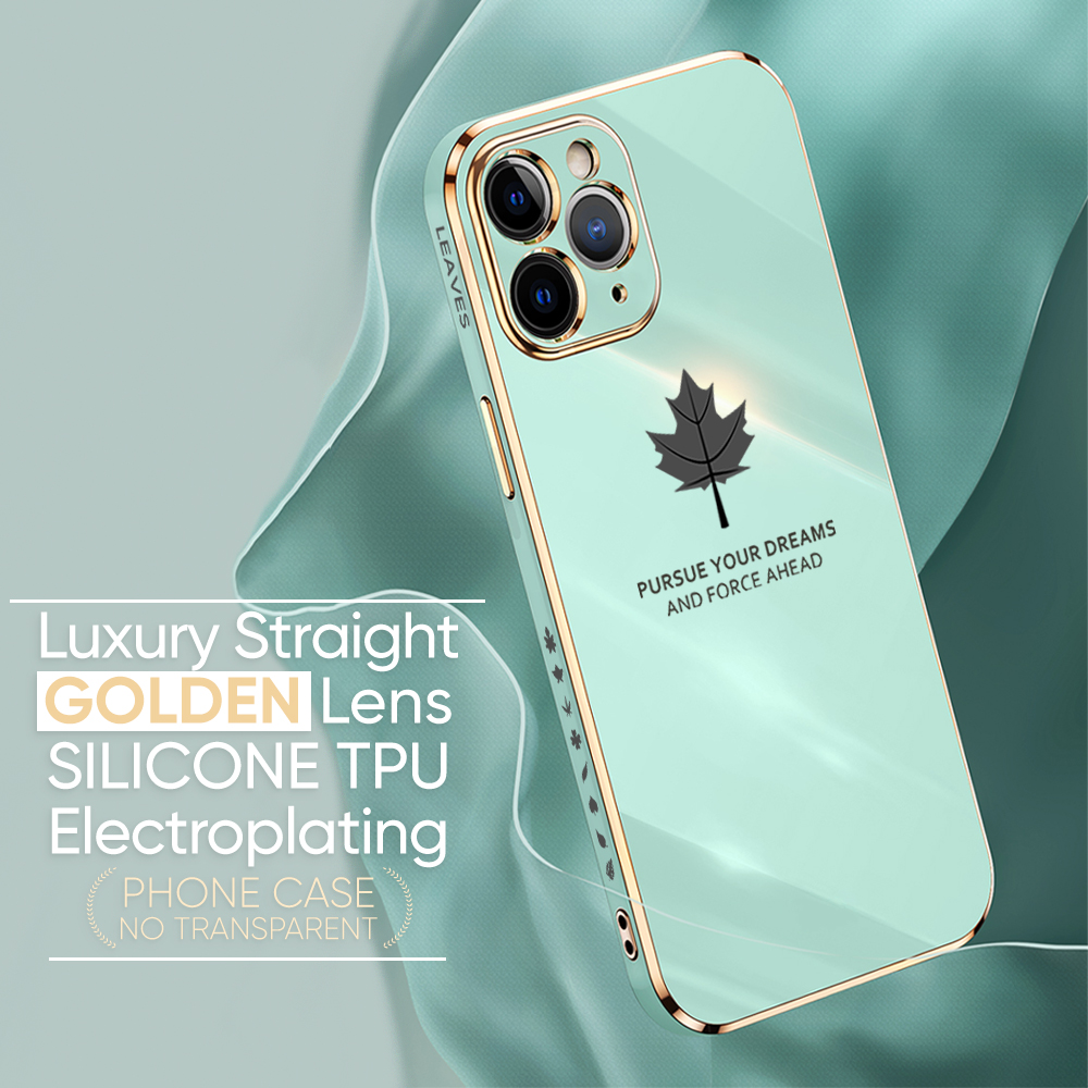 Hontinga for Realme C51 C53 Narzo N53 Note 50 Back Cover Free Strap Luxury 6D Plating Maple Leaf Side Pattern Case Soft Silicone Square Mobile Cover. 