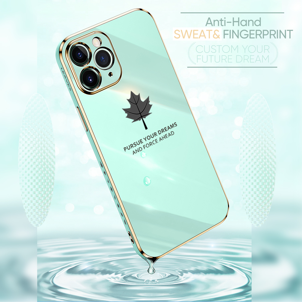 Hontinga for Realme C51 C53 Narzo N53 Note 50 Back Cover Free Strap Luxury 6D Plating Maple Leaf Side Pattern Case Soft Silicone Square Mobile Cover. 