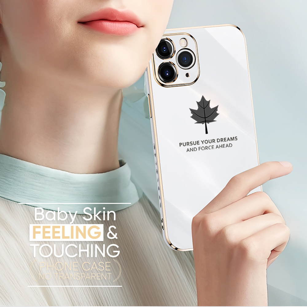 Hontinga for Realme C51 C53 Narzo N53 Note 50 Back Cover Free Strap Luxury 6D Plating Maple Leaf Side Pattern Case Soft Silicone Square Mobile Cover. 