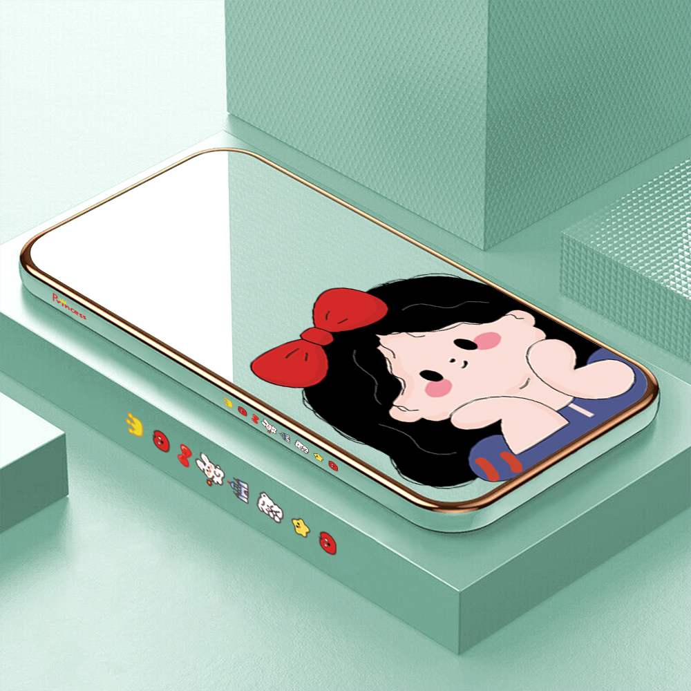 Luxury 6D Plating Soft Casing Silicone Square Frame Phone Case For Realme 8 5G Case Shiny Bling Back Cover Cartoon Cute Bow Girl Square Edge Pattern Design Soft Case + Free Lanyard