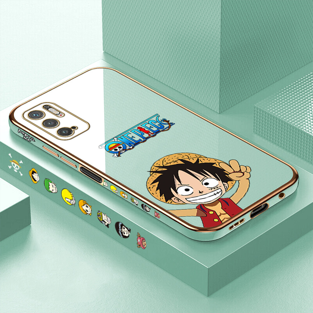 Luxury 6D Plating Case for Xiaomi Poco M3 Pro 5G Anime Cartoon Happy Luffy  Side Pattern Back Cover Soft Silicone Square Frame Shiny Bling Phone Cases  + Free Lanyard: Buy Online at